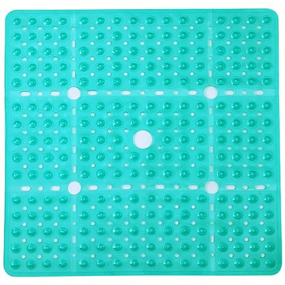 ENKOSI Large Square Shower Mat - 27x27 inch Non Slip Shower Mats - Green Shower Mats for Showers Anti Slip - Shower Non Slip Mat - Shower Mat with Drain Hole - Square Bathroom Mat (Clear Green 27x27) - color: Clear Green