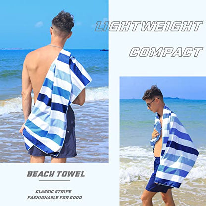 Exclusivo Mezcla Quick Dry Beach Towel, Large Lightweight Sandfree Pool Towel for Swimming Camping Travel with Bag (Blue, 30x60 Inches) | 30x60 Inches, Lightweight, Sandfree, Super Absorbent, Swimming Towel for Camping Travel with Bag, Blue - color: Strip