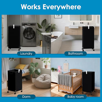 Laundry Basket With Wheels 105L, Large Rolling Laundry Hamper With Removable Bag, Metal Frame Collapsible Dirty Clothes Bin, Cloth Organizer Hampers Pull Handle For Bathroom, Dorm, Bedroom Black - color: Black - 1 Pack