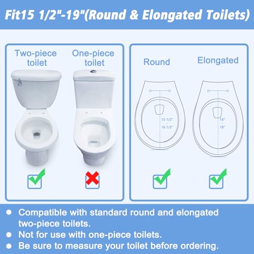 Raised Toilet Seat with Handles for Seniors, 3-Level Height Riser | with Lid, Flip-Up Arms, Fits 15.5"-19" Standard & Elongated Toilets, Secure Rear Lock, Supports 300 lbs, Easy Install
