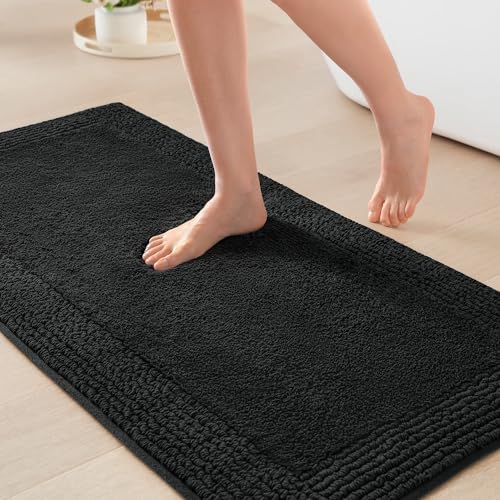 Madison Park Splendor Reversible 100% Cotton Bath Rug, 24 x 44, Black | Tufted Bathroom Mat, 3000 GSM, Hotel Quality, Luxurious Plush, Medium Pile, Absorbent, Quick Dry, OEKO-TEX, Shower Room Décor - color: Black, size: 2' x 3'8" (Rectangular)