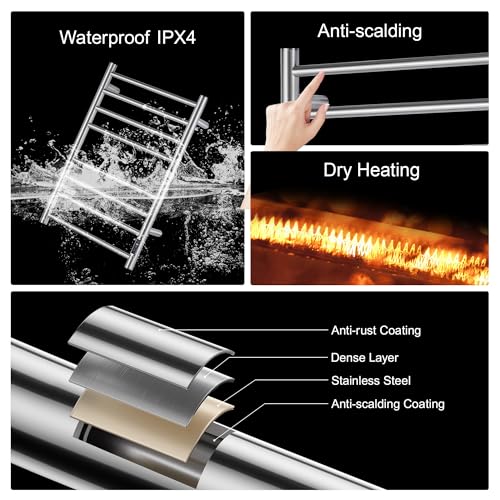 Towel Warmer Bathroom Wall Mounted Drying Rack Plug-in Electric Heated Towel Rack Stainless Steel Brushed Timer & Temperature Control 8 Bar - color: Brushed With Timer 8 Bar Etw44-2, size: 8 Bar