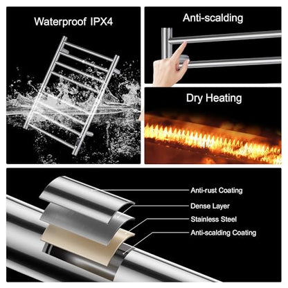 Towel Warmer Bathroom Wall Mounted Drying Rack Plug-in Electric Heated Towel Rack Stainless Steel Brushed Timer & Temperature Control 8 Bar - color: Brushed With Timer 8 Bar Etw44-2, size: 8 Bar