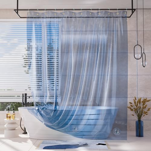 AmazerBath Shower Curtain Liner, 100% EVA Soft Clear Blue Heavy Duty Shower Curtain and Liner 2-in-1, 72x72 Luxury Plastic Weighted Bathroom Shower Liner, 12 Rustproof Grommets & 3 Heavyweight Stones - color: Rainbow Oceanic, size: 72"W x 72"L (Pack of 1)