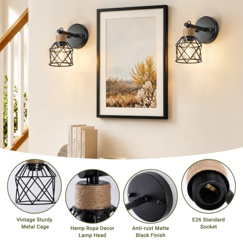 Set of 2 Wall Sconces for Bathroom, Black Modern Vanity Lights with Metal Lampshade, Bathroom Wall Lamp for Mirror Kitchen Living Room Hallway Cabinet Porch, E26 Socket - size: 1-Light (2 Pack)