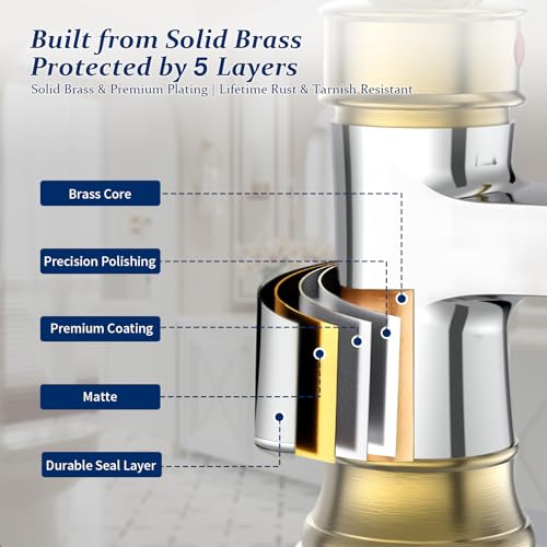 BWE Brass Waterfall Bathroom Faucet, Brushed Gold & Chrome for Modren Style | Wide Waterfall Spout, Ceramic Cartridge, Fits 1 or 3-Hole Sink, Single Handle, Hardware Kit Included, Not for Vessel Sink - color: Chrome & Gold