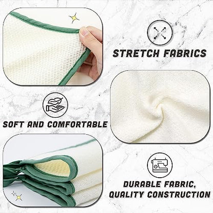myHomeBody Dual Side Exfoliating Washcloth, White with Green Edge, Set of 5 | Exfoliating Bath Cloth, With Soft and Scrubbing Side, Body Exfoliation Scrubber for Bath and Shower, Durable Construction