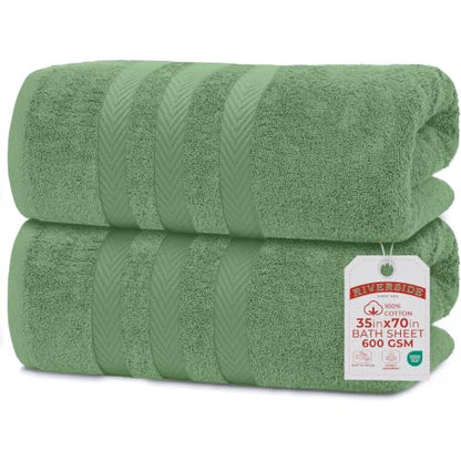 RIVERSIDE Pack of 2 Extra Large Bath Sheets 35 x 70 Inches, 100% Ring Spun Cotton, Hotel Quality, Oversized Bath Towels, Super Soft, Highly Absorbent & Quicker to Dry, Sage Green - color: Sage Green, size: Bath Sheets (PK 2)