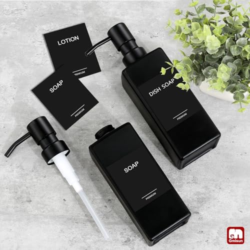 GMISUN Black Soap Dispenser, Hand Soap Dispenser Bathroom, 12oz Glass Soap Dispenser with Stainless Steel Pump, Liquid Dish Soap Dispenser for Kitchen, Modern Bathroom/Kitchen Soap Dispenser Set - color: Black Bottle + Black Pump