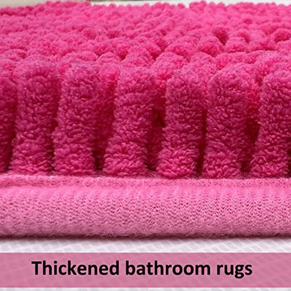 Hot Pink 2 Piece Bathroom Set Bathroom Rugs Bath Mat Set Bath Rugs | Bath Mats for Bathroom Non Slip Thick Soft Chenille Bath Rug Set, Door Mat for Kitchen/Living Room -20" x 32"/16" x 24"- - color: Rose Red