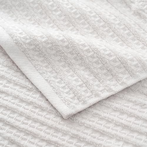 sense gnosis Light Grey Waffle Hand Towel Set of 2 Super Soft 100% Cotton Terry Striped Pattern Ultra Absorbent Hand Towel for Bathroom 13 x 29 Inch - color: Light Grey