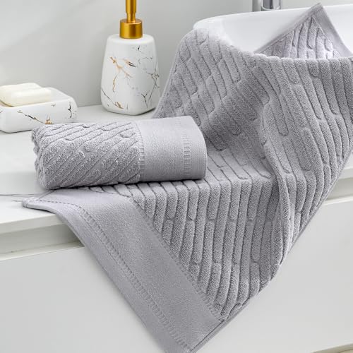 sense gnosis Diagonal Dash Pattern Grey Hand Towel Set of 2 Premium 100% Cotton Ultra Soft Highly Absorbent Hand Towel for Bathroom 13 X 29 Inch - color: Grey