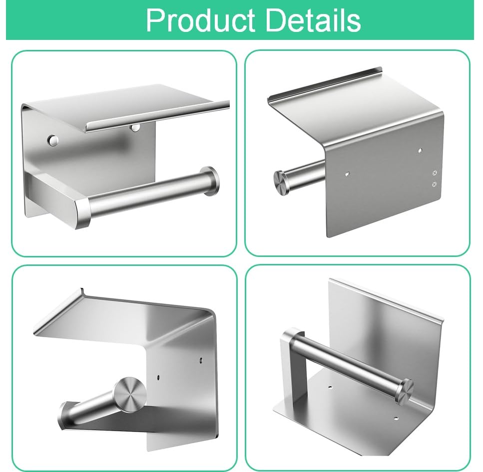 Premium Toilet Paper Holder with Phone Shelf, Wall Mounted, for Bathroom, Living Room, Restroom, RV, and so on, Stainless Steel-Rustproof,Tissue Roll Holder with Storage Shelf-Silvery(YaoJooHome) - color: Silver