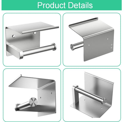Premium Toilet Paper Holder with Phone Shelf, Wall Mounted, for Bathroom, Living Room, Restroom, RV, and so on, Stainless Steel-Rustproof,Tissue Roll Holder with Storage Shelf-Silvery(YaoJooHome) - color: Silver