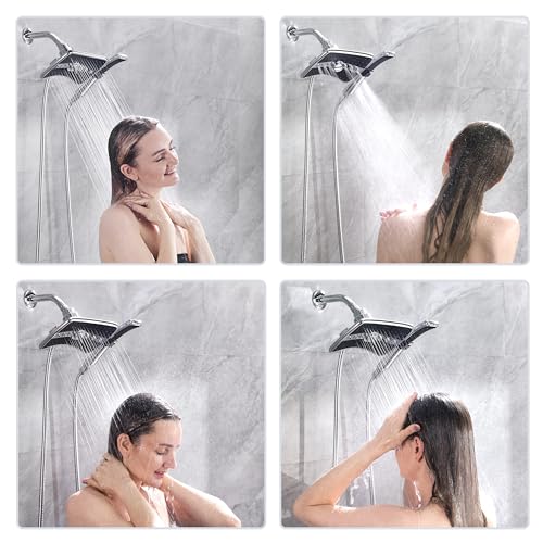 BRIGHT SHOWERS High Pressure Dual Shower Head Combo, Handheld Showerhead Rainfall Shower Head Set with Black Face, 60 Inch Long Stainless Steel Shower Hose, Chrome - color: Chrome, size: 1.8 Gallon Per Minute