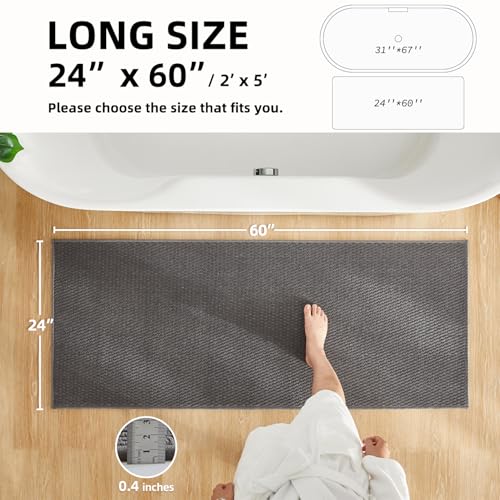 TYUU Bathroom Runner Rug, Long Bath Mat Washable Thin Quick Dry Low Pile Bathroom Runner Rugs 24 x 60 Non Slip, Dark Grey 24"x60" - color: Dark Grey, size: 2' X 5' (Runner)