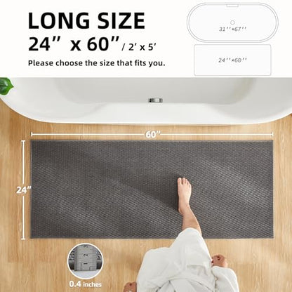TYUU Bathroom Runner Rug, Long Bath Mat Washable Thin Quick Dry Low Pile Bathroom Runner Rugs 24 x 60 Non Slip, Dark Grey 24"x60" - color: Dark Grey, size: 2' X 5' (Runner)