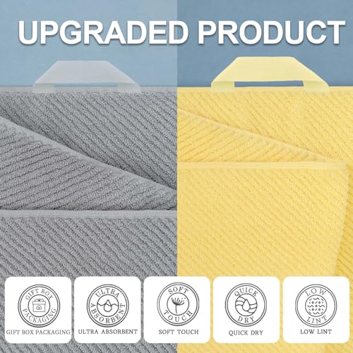 VOOVA & MOVAS 6PC Towel Set, 100% Cotton, Grey Yellow | 2 Large Bath 30x56 In, 2 Hand 18x28 In, 2 Washcloths 13x13 In, Soft, Quick Dry, Thick, Bath Towels With Hanging Loop - color: Gray + Yellow Mixed, size: 6 PC Bathroom Towel Set