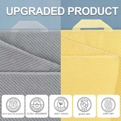VOOVA & MOVAS 6PC Towel Set, 100% Cotton, Grey Yellow | 2 Large Bath 30x56 In, 2 Hand 18x28 In, 2 Washcloths 13x13 In, Soft, Quick Dry, Thick, Bath Towels With Hanging Loop - color: Gray + Yellow Mixed, size: 6 PC Bathroom Towel Set