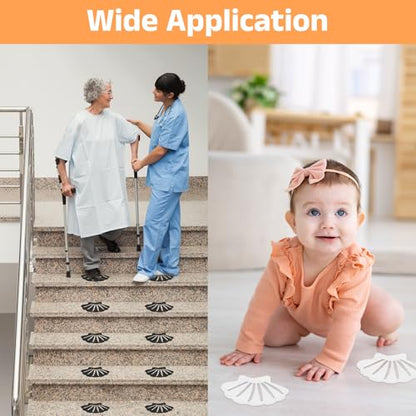 uxcell 30pcs Non-Slip Bathtub Stickers, Anti-Slip Shower Stickers Showers Treads Shell Shaped Appliques with 2 Pcs Scraper for Bath Tub Shower Stairs, White - color: White