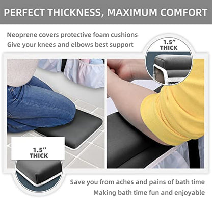Bath Kneeler and Elbow Rest Set Baby Bath Kneeling Pad, Thick Non-Slip Bathing Kneeling Mat Cushion Quick Drying Bathtub Knee Saver with Arm Support and Pockets for Bathroom Bathing Time Comfort - color: Dark Grey
