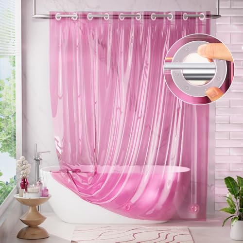 AmazerBath No Hook Shower Curtain and Liner 3-in-1, 8G Luxury Heavy Duty Clear Hot Pink No Hook Shower Curtain Liner, 72x75 Cute EVA Bathroom Weighted Plastic Shower Curtain with 3 Heavyweight Stones - color: Rainbow Vibrant Haven