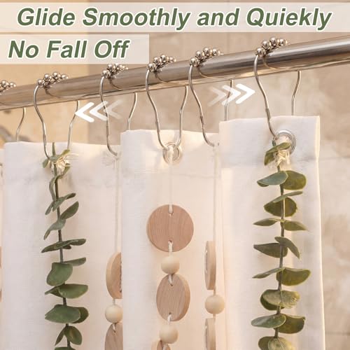 Set of 12 Boho Eucalyptus Shower Curtain Hooks Rings Rustic Farmhouse Decor Rustproof Metal Decorative Hanger Set for Home Bathroom Bedroom Baby Room Curtain Decor - style: Woodchip