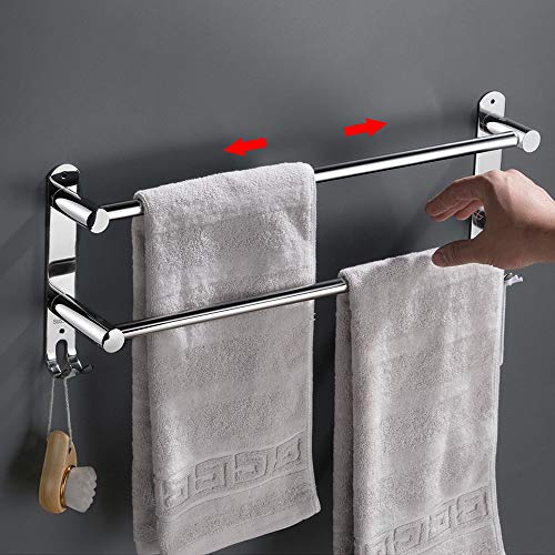 Towel Bars Retractable 20-30 Inche Stainless Steel 304 Bath Towel Rack Strong 3M Adhesive Bathroom Wall-mounting Free mounting Hole-Installing washroom Kitchen Space Saving 2 Bars