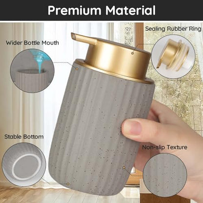 Segbeauty 10.8oz Ceramic Foaming Soap Dispenser, 320ml Empty Refillable Liquid Hand Wash Dish Soap Dispenser, Body Wash Shampoo Pump Bottle Dispensing Container for Kitchen Bathroom Countertop Gray - color: Gray Golden, style: Foaming