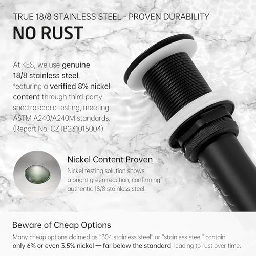 KES Bathroom Sink Grid Drain Without Overflow, Faster Drainage Anti-Clog | Matte Black Vanity & Vessel Drain Strainer, All Metal, Stainless Steel & Brass, S2021D-BK - color: Black