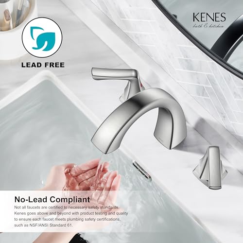 Bathroom Faucets for Sink 3 Hole, Brushed Nickel 2 Handle Widespread | Bathroom Vanity Faucet with Pop Up Drain & Supply Lines, Lead-Free cUPC & NSF Certified, 8 Inch Faucet for Vanity RV Sink - color: Brushed Nickel