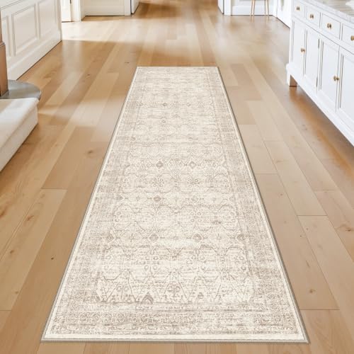 Washable Runner Rug 2x8 Hallway: Non Slip Kitchen Runners with Rubber Backing Boho Cream Vintage Farmhouse Neutral Soft Carpet for Bathroom Bedroom Entryway (Ivory Taupe 2x8 ft) - color: Ivory Taupe, size: 2' x 8' (Rectangular)
