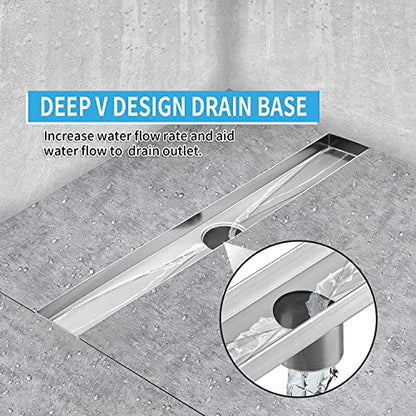 Linear Shower Drain 32 Inch, Professional Brushed SUS-304 Stainless Steel Shower Drain, 51L/Min Fast Drainage Floor Linear Drain, US Standard CUPC Certified, Brushed Silver, SD-109 - color: Brushed Silver, size: 32 Inch