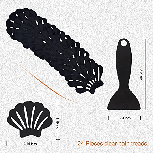 Secopad Non-Slip Bathtub Stickers, 24 PCS Shell Safety Bathroom Tubs Showers Treads Adhesive Decals Scraper (Black) - color: Black