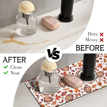 Fall Kitchen Sink Splash Guard Faucet Mat,Football Maple Leaf Autumn Thanksgiving Faucet Non-Slip Absorbent Mat,Farmhouse Sink Splash Guard Behind Faucet for Kitchen Bathroom, 15"x5.5" - color: Drying Faucet Mat 19