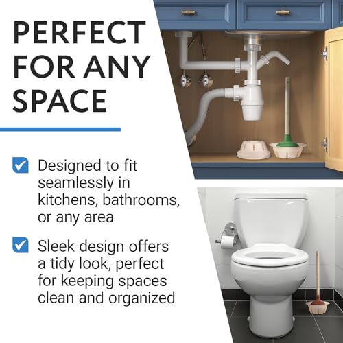 Impresa Universal Plunger Holder Caddy - Pack of 3, White Toilet Plunger Holders & Sink Storage - Easy-Clean Drip Tray - Plastic Bathroom Accessories Organizer
