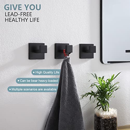 KOKOSIRI Bath Towel Hook Wall Mounted Square Robe Hook Coat Hook Bathroom Kitchen Garage Heavy Duty SUS 304 Stainless Steel 3 Pack Matte Black B1010BK-P3 - color: Matte Black, size: 3 Pack