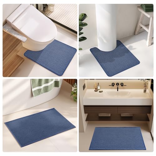 TYUU Bathroom Rugs Non Slip Washable, Super Absorbent Thin Bath Mat Small Quick Dry Low Pile Bathroom Rug, Navy Blue 16"x24" - color: Navy Blue, size: 1'4" X 2' (Rectangular)