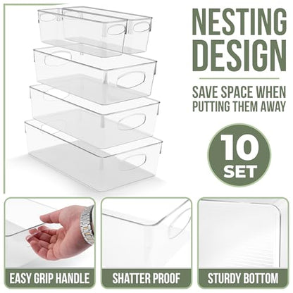 Sorbus Clear Plastic Organizing Bins 10-Pack, Clear Bins, Refrigerator & Pantry Organizer - size: Small/Medium/Large/XL, style: 10 Pack