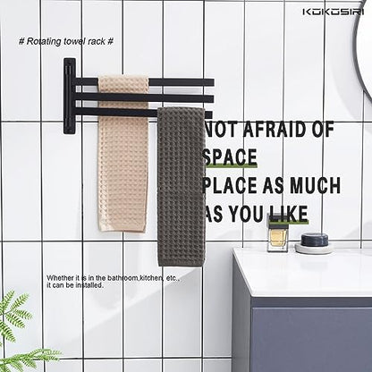 KOKOSIRI Bathroom Towel Bars Swivel Towel Rails Matte Black Swing Out Hand Towel Holder 3-Arm for Bath Kitchen Wall Stainless Steel B5007BK-A3 - size: 3-Bar