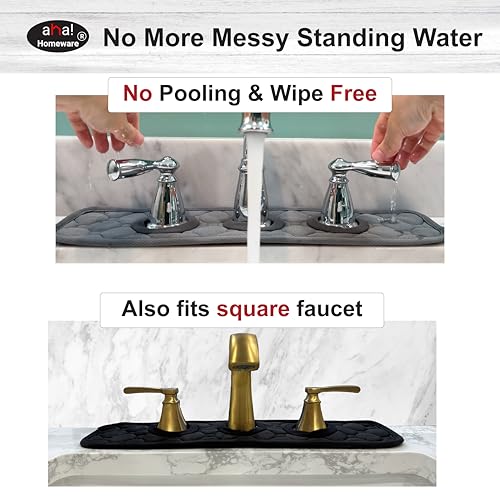 Bathroom Sink Splash Guard 3-Round-Hole : AHA HOMEWARE, Faucet Mat for Bathroom Sink 3 Holes (Black & Gray) - color: Black & Gray