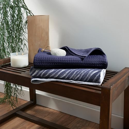 UCHINO Waffle Twist Cotton Bath Towel Absorbent Quick Dry 30x60 Indigo 1 Pc - color: Indigo, size: Bath Towel