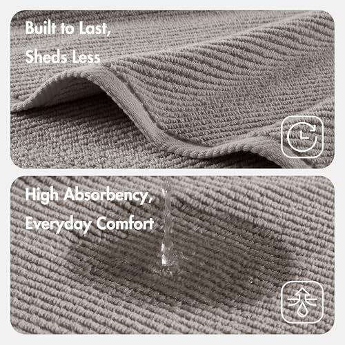 Madison Park 100% Zero Twist Cotton 4 Piece Bathroom Bath Towels, Grey | 30" x 56" Large Shower Towels, 500 GSM Diagonal Ribbed, Soft, Quick Dry, Highly Absorbent, Durable, Modern, OEKO TEX - color: Grey, size: 4 Piece Bath Towel Set