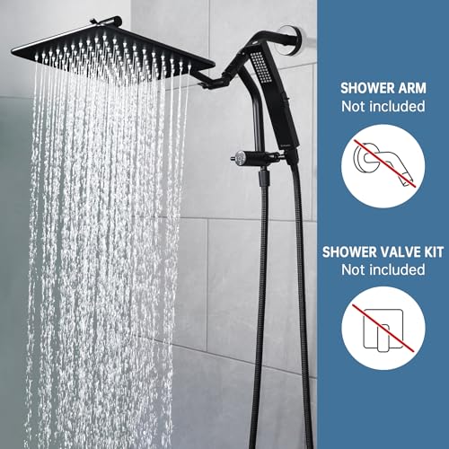 G-Promise 12 Inch All Metal Rain Shower Head with Handheld (Matte Black) | Full Body Coverage, Pause Mode Diverter, Power Wash Mode Handheld, Suits Every Height, Easy to Install, Modern Bath Upgrade - color: Matte Black, size: 12 Inches
