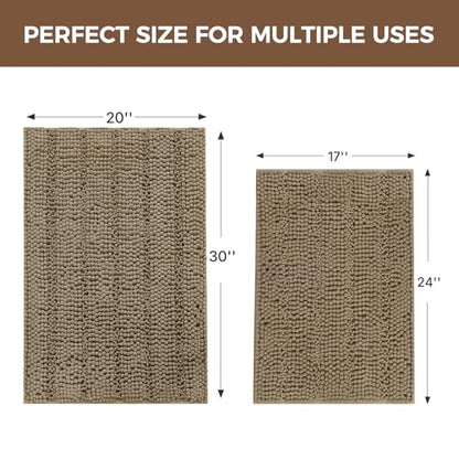 Bcoimo Bath Rugs Mat Set,2 Piece Non Slip Chenille Latte Bathroom Mat Sets | Extra Soft Bathroom Rug set;Non Slip with Rubber Backing Microfiber Mat;High Absorbent And Quick Drying mats;Machine Washable - color: Latte, size: 30"×20"Plus 24"×17"