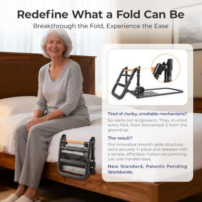 C1 Fold Pro Bed Rails for Elderly Adults Safety - Bed Cane Assist Rail for Seniors with Activated Light Adjustable Height - size: C1F Pro (Foldable NEW)