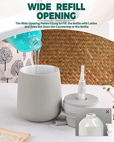 BosilunLife Ceramic Soap Dispenser - Dish Soap Dispenser for Bathroom 12Oz | Refillable Liquid Hand Wash Dispenser for Essential Oil, Lotion Soap, Rubber Paint Light Grey - color: Rubber Light Grey