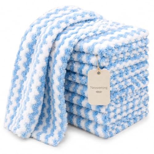 10PACK Kitchen Cleaning Cloths, Microfiber Dish Cloths: All-Purpose Washing/Soft/Lint Free/Absorbent/Quick Dry Reusable Washable Towels for Bathroom/Car/Glass, 10''x10'' - Blue - color: Blue, size: 10 x 10 Inch - 10PCS
