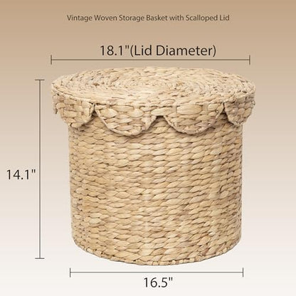 Large Round Water hyacinth Wicker Laundry hamper basket with lid | Eco-friendly,Handwoven,Natural Storage for Toys,Blankets,Dirty Clothes - Bedroom & Bathroom - size: Large