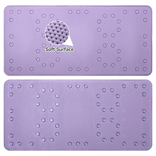 Bathtub Mat Non Slip 36” X 17” Purple Shower Mat Soft Foam Bath Mats for Bathroom Tub, Bathtub Mat with Drain Holes, Suction Cups, Shower Mat Non Slip - color: P-purple